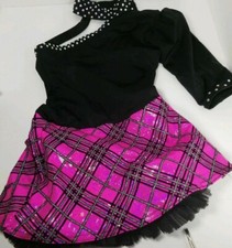 EP Dancewear Girls Dress Black One Sleeve W/Rhinestones, Pink/Black Skirt SZ SM