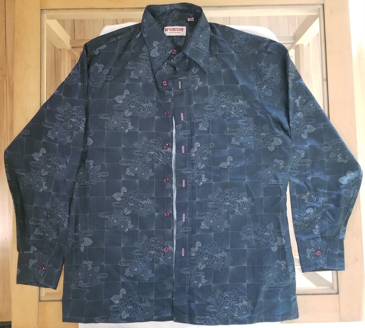 mcgregor dress shirt McGregor Sportswear Men's Large Dress Shirt Long Sleeve Navy Blue Flowers  Button