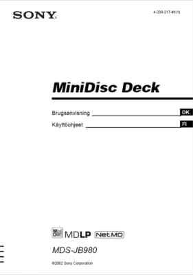 SONY MDS-JB980 MDS JB 980 - MINIDISC - BRUGSANVISNING - DANSK - DK