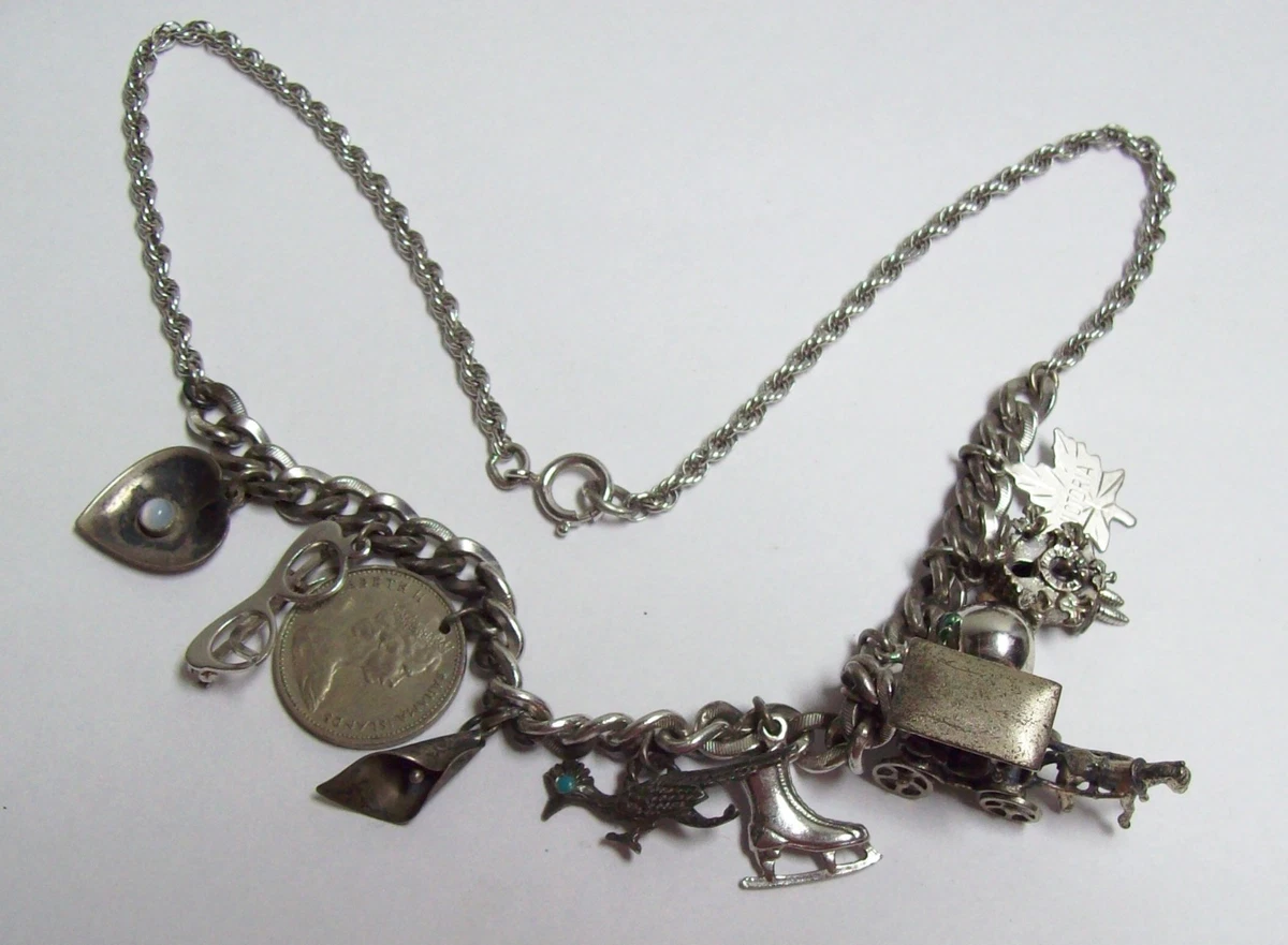 Vintage Sterling CHARM Necklace Scarce Bracelet Style Necklace