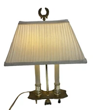 Regency style vintage double brass lamp 16" with original shade and finial