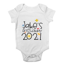 Personalised First Holiday Baby Grow Vest Bodysuit Boys Girls