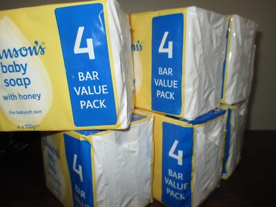 6 Packages, 24 Bars Johnsons Baby Honey Soap Mild Gentle Cleansing No Sulfates