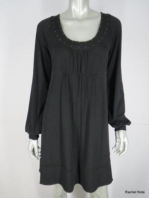 Michael Kors Knit Dress Size M Black Studded Blousy Long Sleeve Aline Full  Skirt