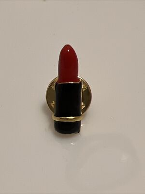 Gold Tone Red Lipstick Collectible Makeup Lapel Pin