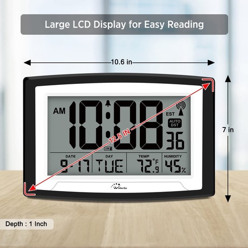 WallarGe Atomic Clock with Indoor Temperature and Humidity, 12.5 Inch Self-Se... - Picture 3 of 6