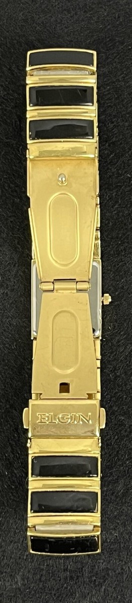 Elgin Watch Rhinestone Bezel Band Gold Black Tone New  display picture 1