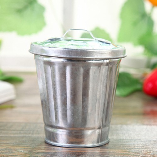 3 Pcs Table Storage Jar Mini Metal Trash Can Wastepaper Basket Work