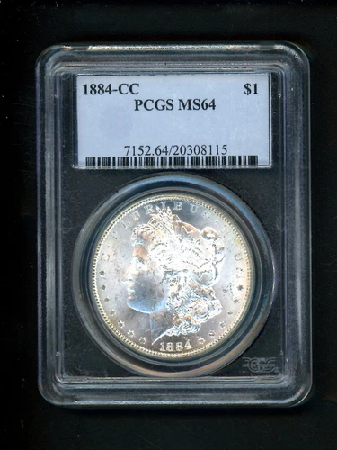 1884 CC US Morgan Silver Dollar $1.00 $1 PCGS M64 UNC Bright White Orig Surfaces