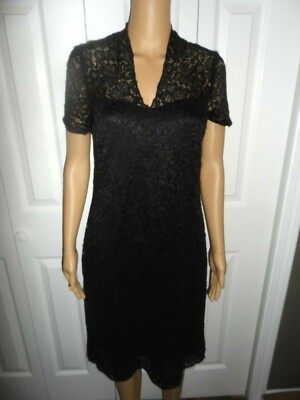 Pretty Onyx size 6 black lace short sleeve knee length dress ladies women  NWT | eBay
