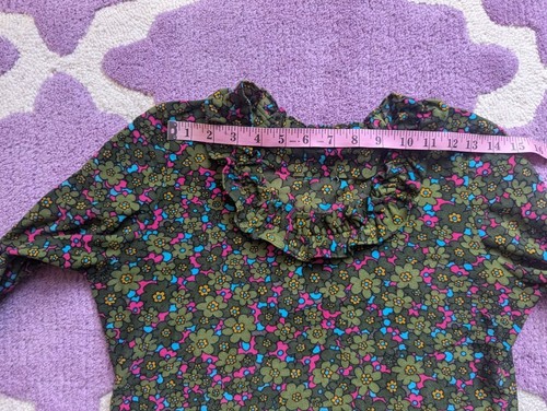Vintage 70's Psychedelic Hippie Mode Ruffle Neck Top Brushed Cotton Top Sz XS/S - Picture 12 of 12