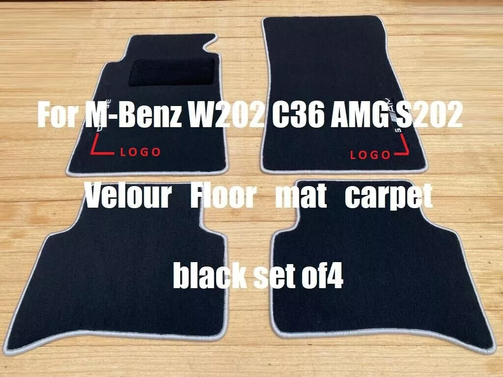 For M-Benz W202 C36 AMG S202 Velour Floor mat carpet black silver trim set  of4