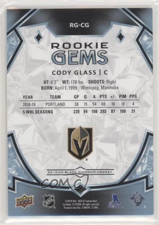 2019-20 Upper Deck Black Diamond Rookie Gems Spectrum /99 Cody Glass #RG-CG RC - Image 2 of 2