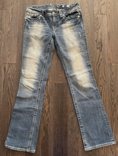 Miss Me Crystal Rhinestone Metal Studs Pockets Boot Jeans 30x34