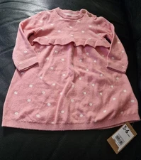 Mothercare New 3-6 Months Cotton Spotty Woodland Soft Knit Pink Dress, up to 8KG