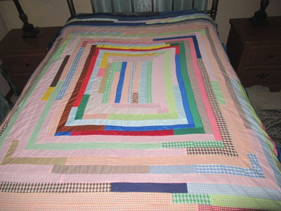 VTG 60X80 MULTICOLOR TRIP AROUND WORLD PATCHWORK STRIPS COTTON BLEND QUILT TOP
