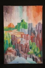 quadro olio Su Tela paesaggio astratto futurista  anni 30 XX secolo divisionismo