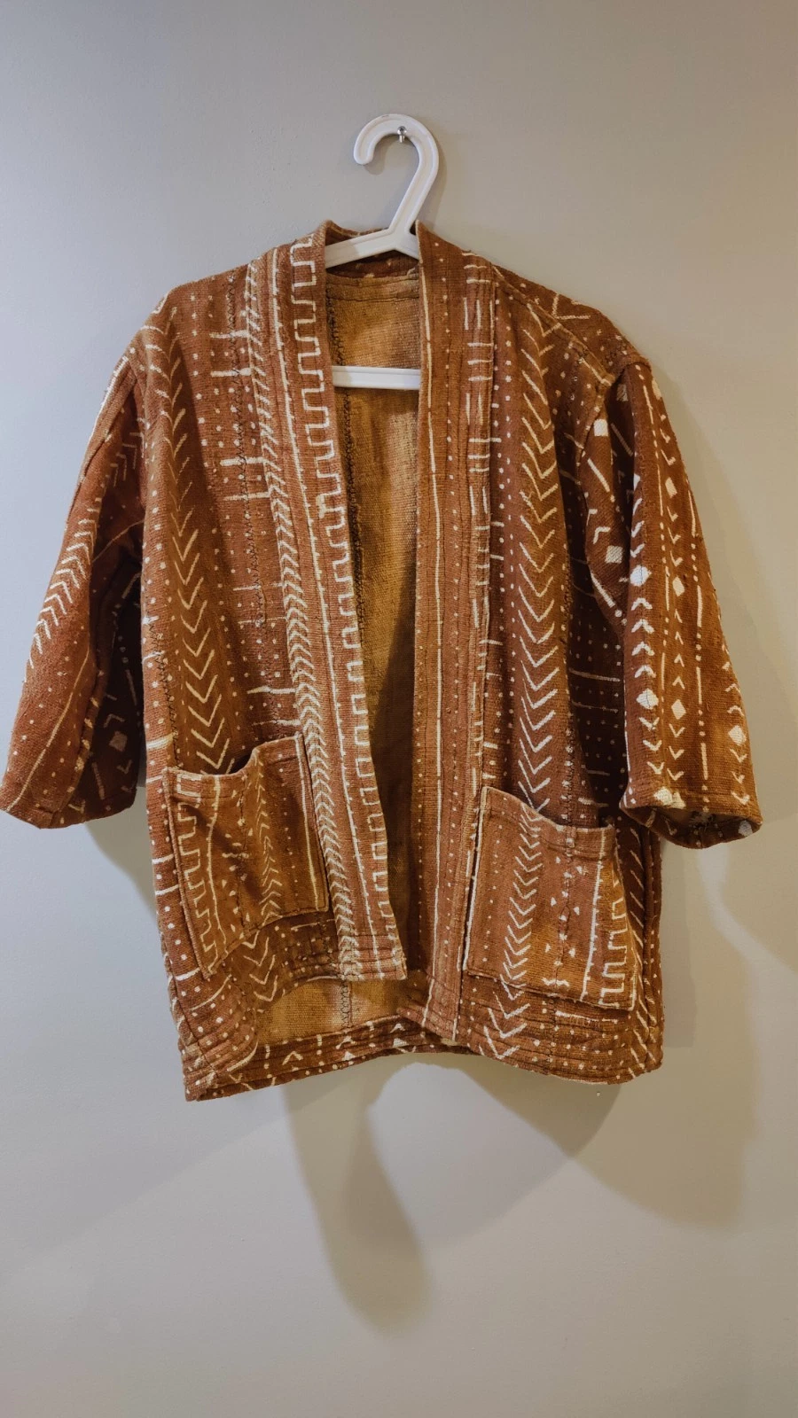 Brown Morrocan Turkish Jacket Blazer Tunic Mudcloth Ethnic Hippie African Sz M