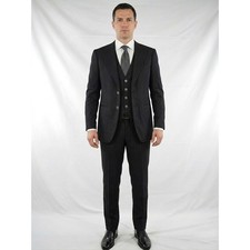 Carlo Pignatelli Cerimonia Abito Completo Uomo L Nero Righe Gilet Lana Firmato