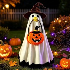 Halloween Gespenst Outfit f&uuml;r Gans 58 cm Gartenfigur Deko Grusel Verkleidung Set