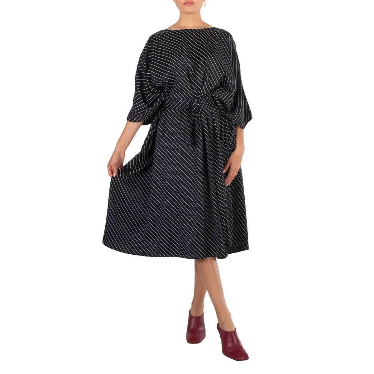 Abito midi MM6 Maison Margiela con cintura a righe in viscosa taglia large