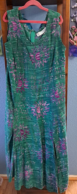 Eagle Ray Wear Women's XL Green Purple Sun Face Dress Slitted Maxi Sleeveless
