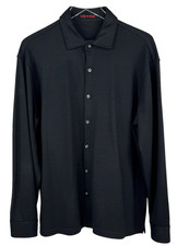 Designer Auth Men Sz Large Black 100% New Wool Collared Stretch Shirt Top