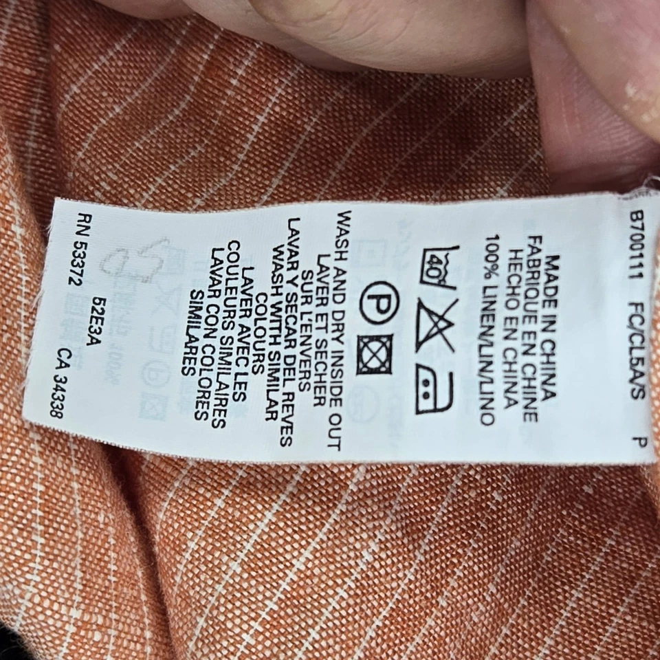 Camisa con botones French Connection para hombre L naranja lino rayas manga larga Foto 4 de 4