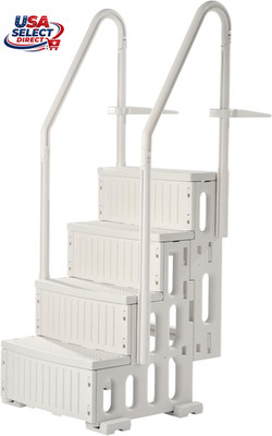 4-Step Pool Ladder with Double Handrails, 400 lbs Capacity, Milk White
