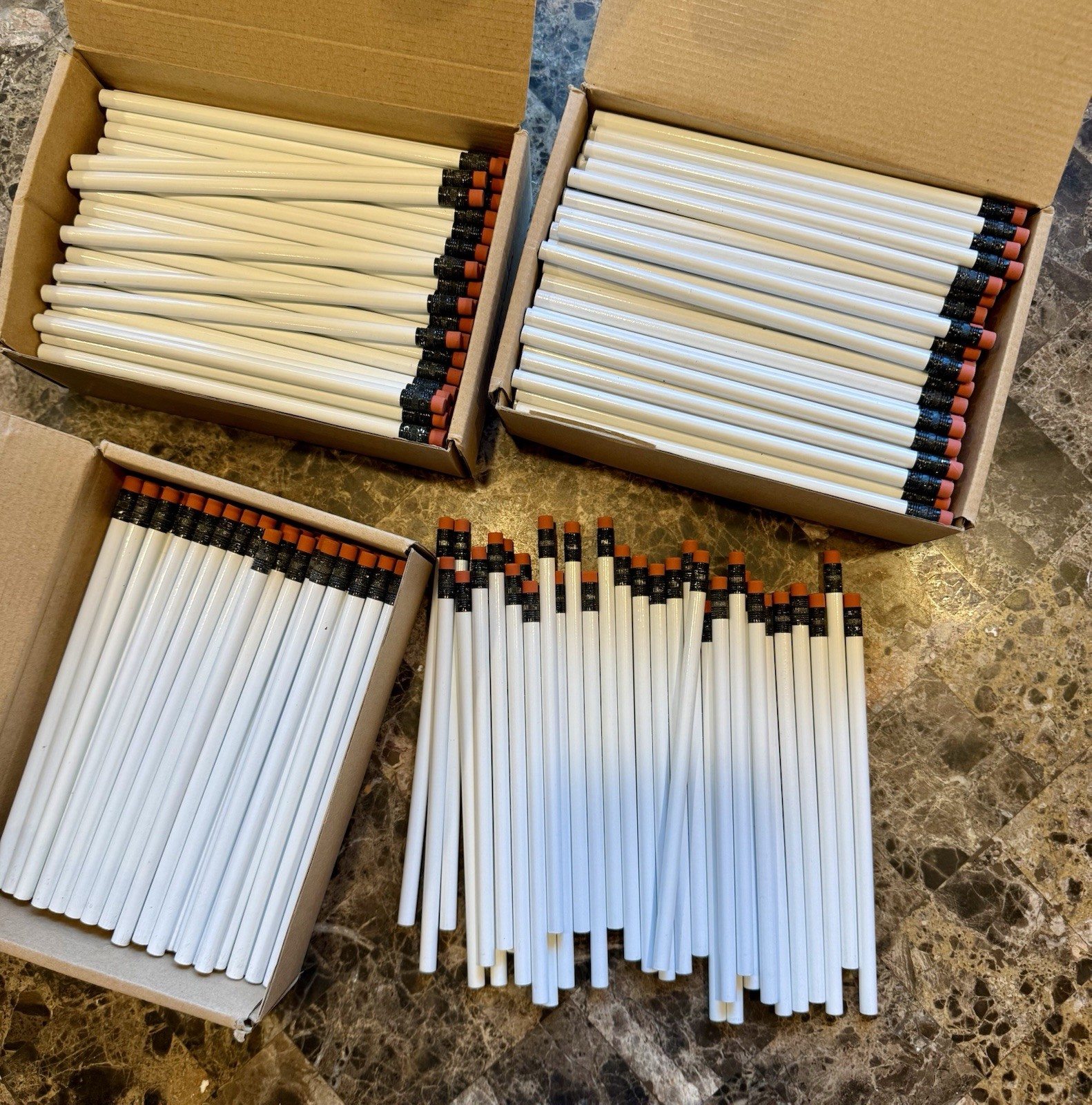S Hb Wood-cased White Pencil + Erasers Bulk #2 High Quality