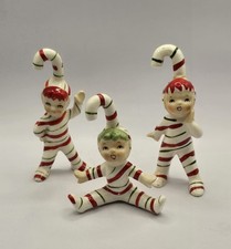 Vintage Geo Z Lefton Christmas Candy Cane Pixie Elf Figurines Set of 3 REPAIRED 