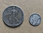 Lot Of 90% Silver Walking Liberty Half Dollar Coin And Mercury Dime 1939