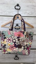 Multicolor Floral Tote Bag with Zipper Accent, Purple Lining Silver Hardware