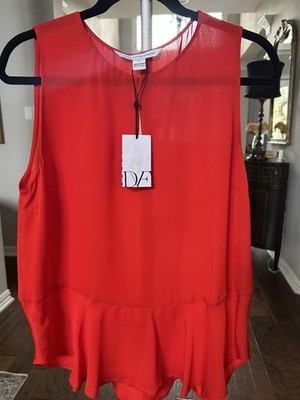 NWT Diane Von Furstenberg ''Maya'' Red Silk Sleeveless Blouse, Sz L