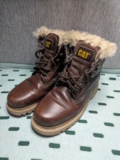 CAT Womens Fur Lined Boots Brown Work Equipment UK Size 4 EU 37 Wide Width 