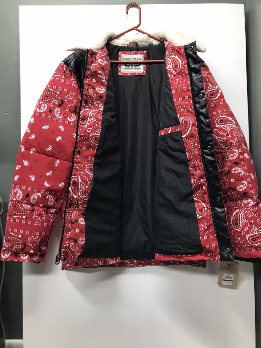 Levi Strauss Bandana Print Sherpa Collar Jacket Faux Leather Yoke Men's 2XL Coat