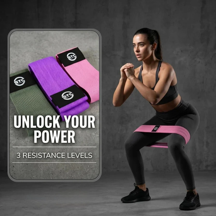 Fabric Resistance Bands Set Non Slip Glute Booty Hip Circle Loop Exercise 3pc UK