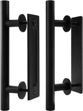 2 Pack Sliding Barn Door Handle, Carbon Steel Pull and Flush Hardware Set, 12 In