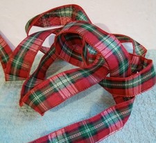 1.5" red green white plaid Ribbon 5 yds wired Christmas Winter Farmhouse Wreath