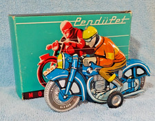 Vintage Pendupet Motorcycle  Rider Toy Tin Litho Friction Made in Hungary