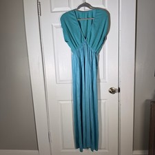 Vintage Gilligan  O'Malley Teal V Neck Nightgown Medium Soft Stretch