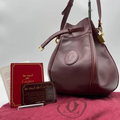Authentique sac à bandoulière Cartier, cuir, bordeaux, ligne... - Photo 1/4