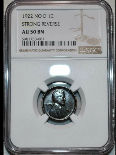 1922 NO D LINCOLN WHEAT CENT AU50 BN STRONG REVERSE
