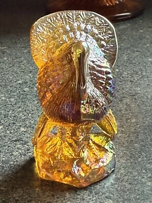 Mosser Glass HONEY AMBER CARNIVAL Solid Glass Turkey Thanksgiving 2.5" tall