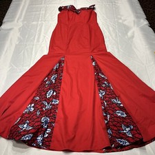 Afripride Red Blue Ankara Long Mermaid Style Dress Off-Shoulder Womens Size M