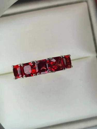 2CT Princess Cut Simulated Red Garnet Women's Fancy Ring 14K White Gold Over