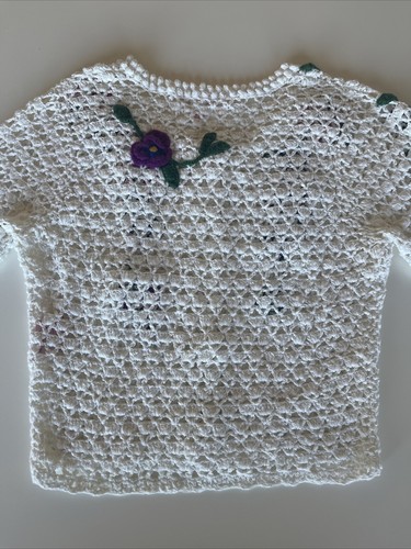 BETSEY JOHNSON FLOWER APPLIQUE COTTON CROCHET CARDIGAN SWEATER S - Picture 11 of 12