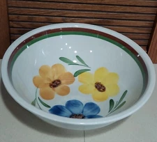 Italy Vintage Italian Serving Bowl 12" Vitantonio Flowers Trim Blue Yellow Green