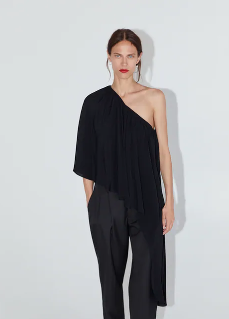 black one shoulder top zara