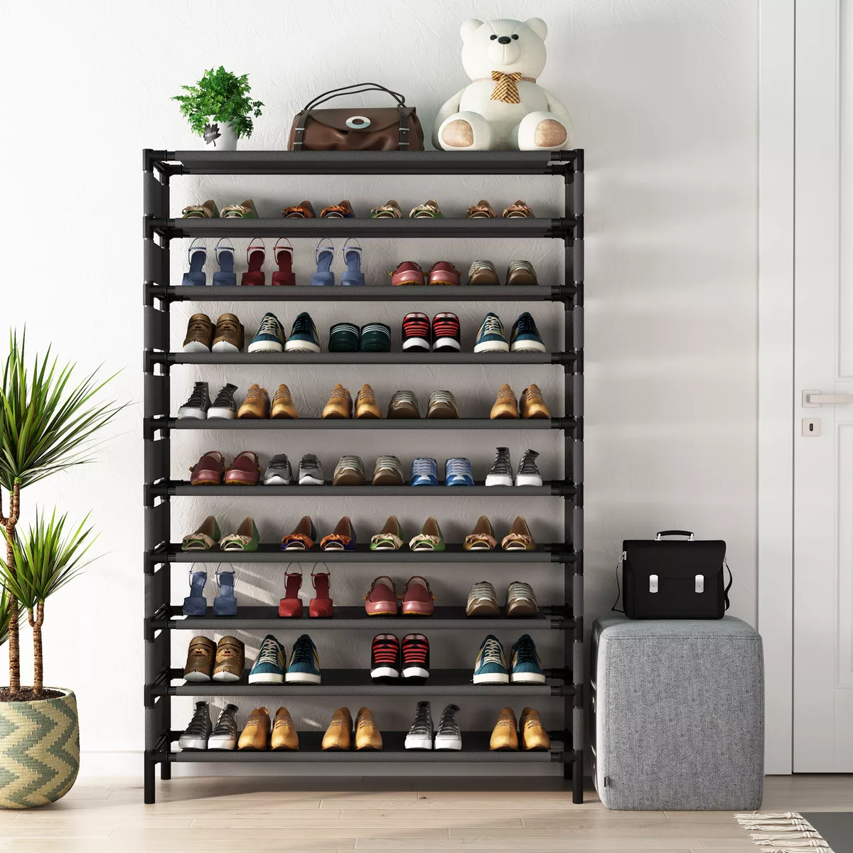 Large 10 Tier Shoe Rack Storage Organizer Shelf 50 Pair Freestanding Shoe  Closet